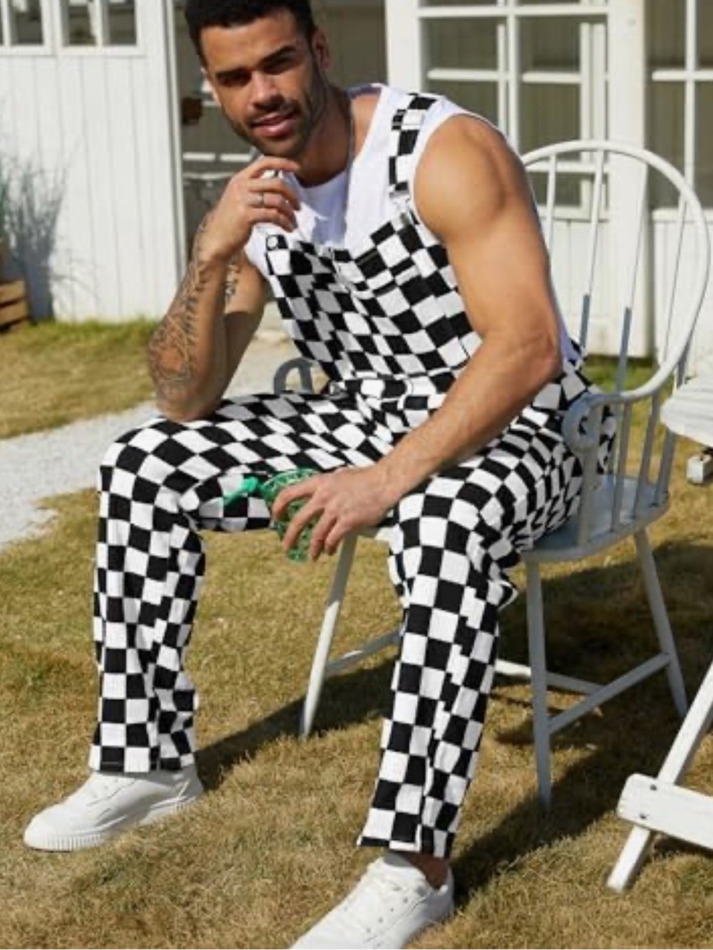 Anthropologie Men's Black and White Checkerboard Cargo Pants